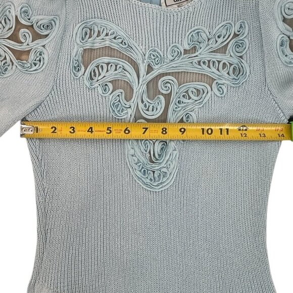 Vintage Don Sayres Wellmore SZ 8 Blue Knit &Silk Embroidered Dress Neiman Marcus - Picture 11 of 11